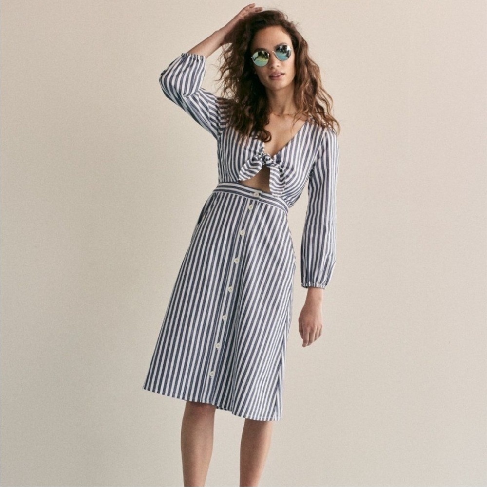 Madewell Shimmer Striped Tie-Front Bow Midi Dress Style H6748 New Size 14 - Picture 15 of 15